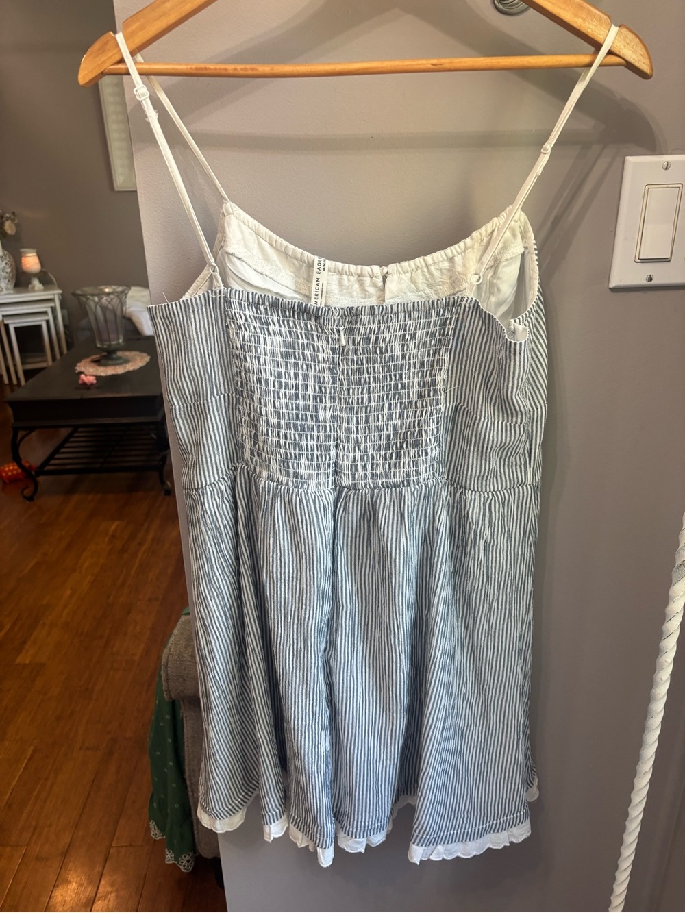 American Eagle Striped Blue & White mini dress with Lace Trim - Picture 5 of 6